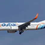 Flydubai Boeing 737-800 approaching Dubai International Airport.