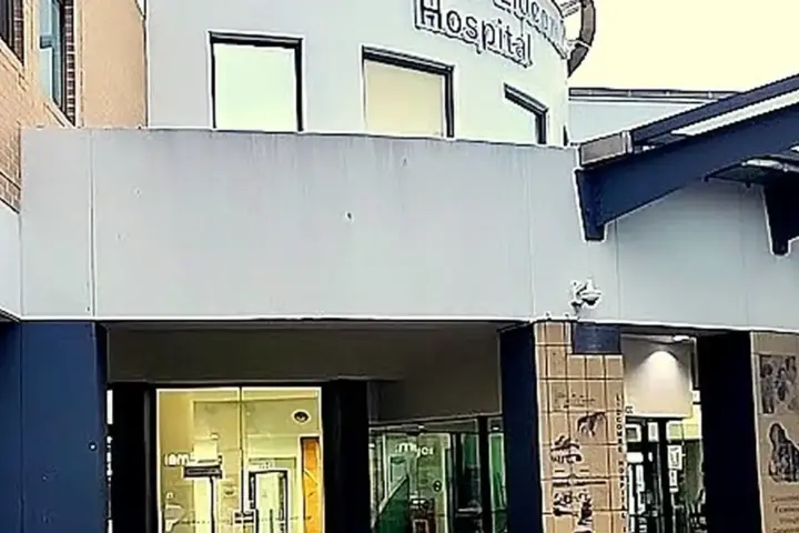 Exterior view of an Australian metropolitan public hospital brick and concrete building housing acute and inpatient wards.