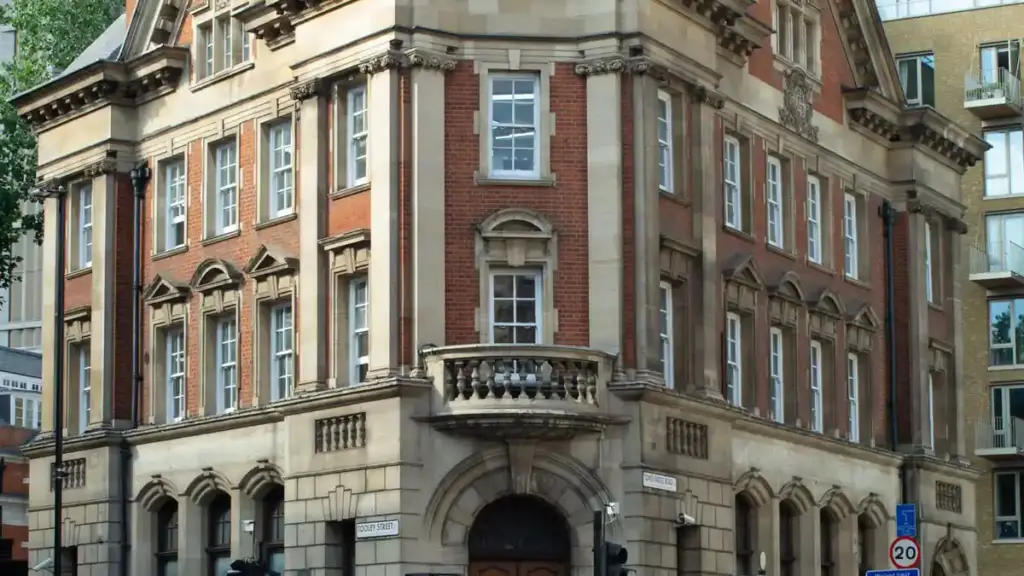 Former bank building on a London street.