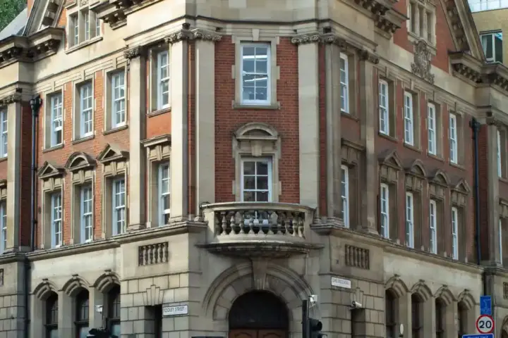 Former bank building on a London street.