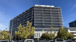 Australian Taxation Office building and car park in Canberra, Australia.