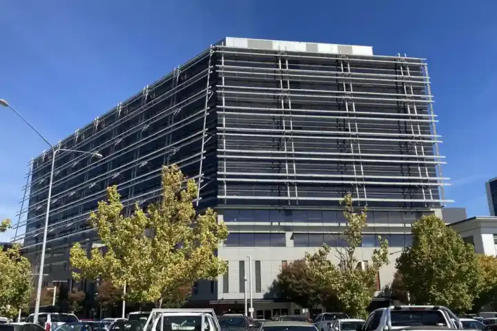 Australian Taxation Office building and car park in Canberra, Australia.