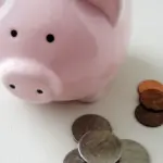 Piggy bank with coins representing personal savings.