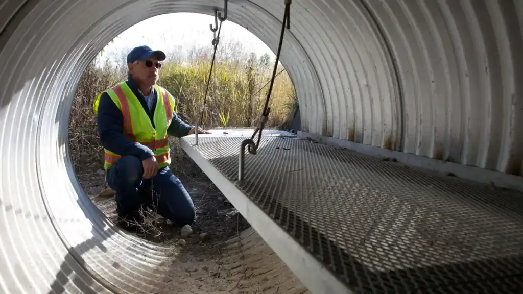 U.S. construction worker inspecting a worksite