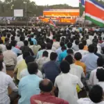 Crowd gathered for a political rally at Shivaji Park in Mumbai.