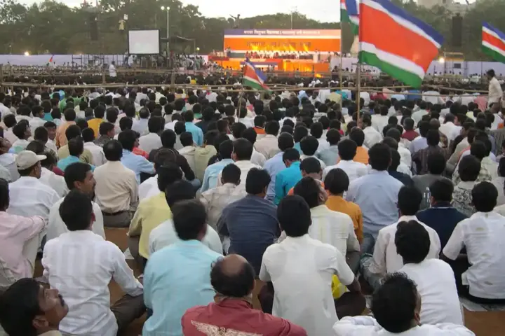 Crowd gathered for a political rally at Shivaji Park in Mumbai.