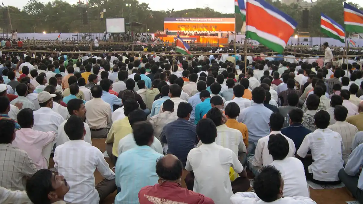 Crowd gathered for a political rally at Shivaji Park in Mumbai.
