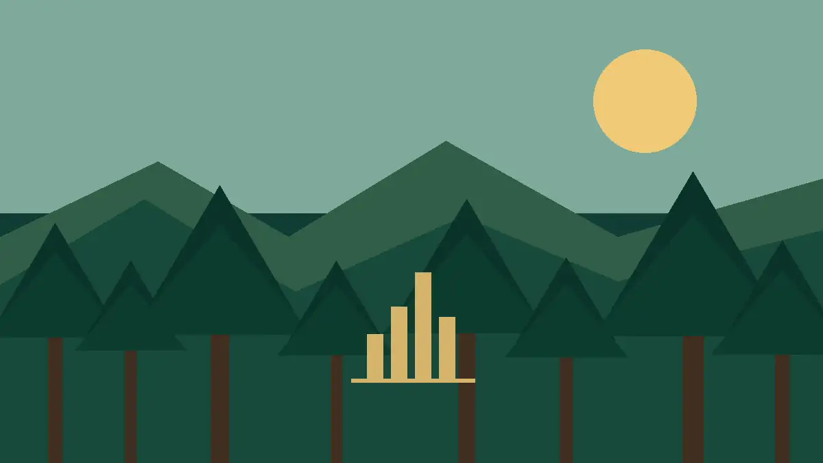 Original illustration of a tropical forest with a financial chart, representing forest-risk finance.