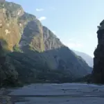 Mountain river terrain along the Budhi Gandaki in Gorkha District, Nepal.