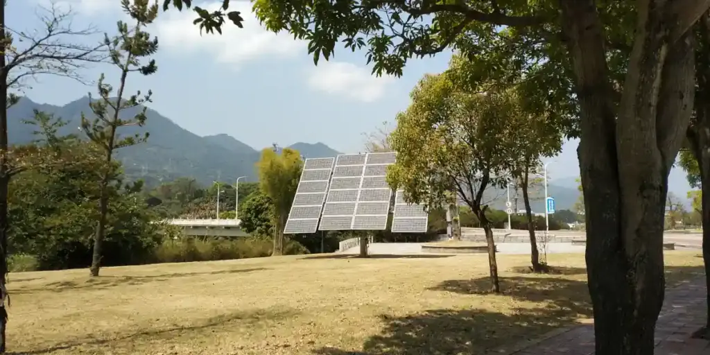 Solar panels beside the Xiyuan River in China