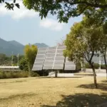 Solar panels beside the Xiyuan River in China