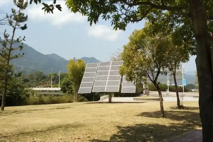 Solar panels beside the Xiyuan River in China