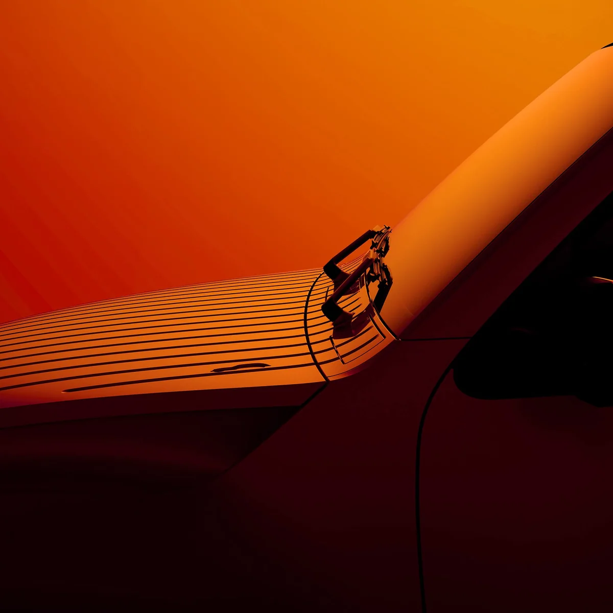 Close-up of a Citroen concept car grille slats and chrome chevron emblem