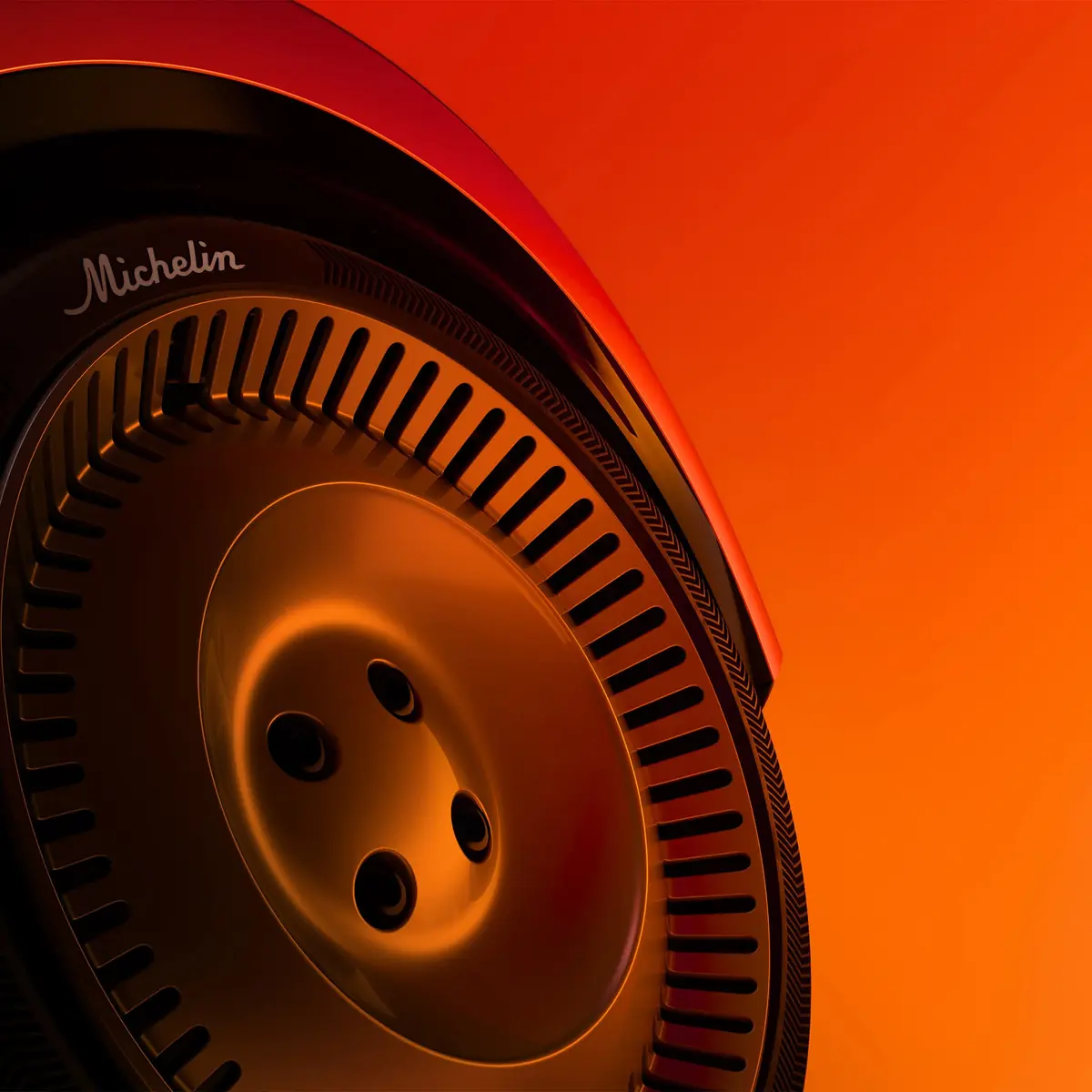 Close-up of a Citroen concept car aerodynamic wheel with Michelin tyre