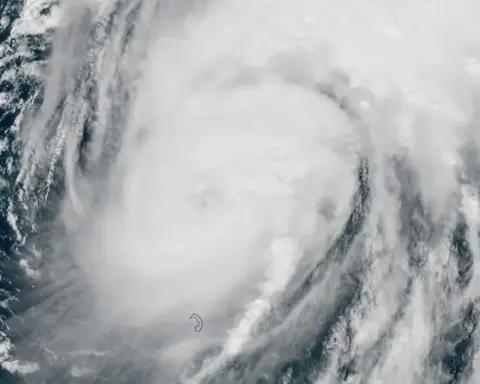 High-resolution meteorological satellite view showing the organized cloud canopy and eye of Category 3 Hurricane Isaias over the Gulf of Mexico.