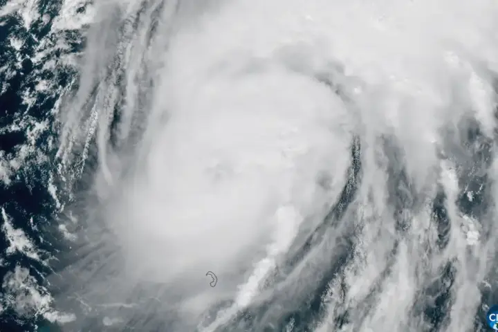High-resolution meteorological satellite view showing the organized cloud canopy and eye of Category 3 Hurricane Isaias over the Gulf of Mexico.