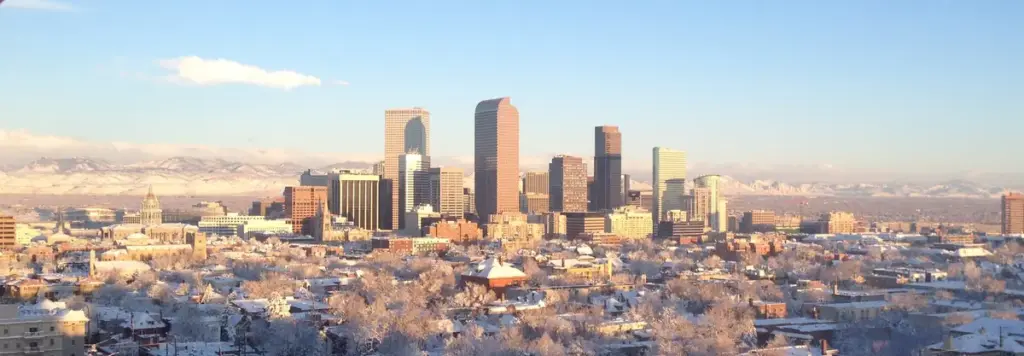 Denver skyline seen in winter conditions