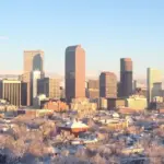 Denver skyline seen in winter conditions
