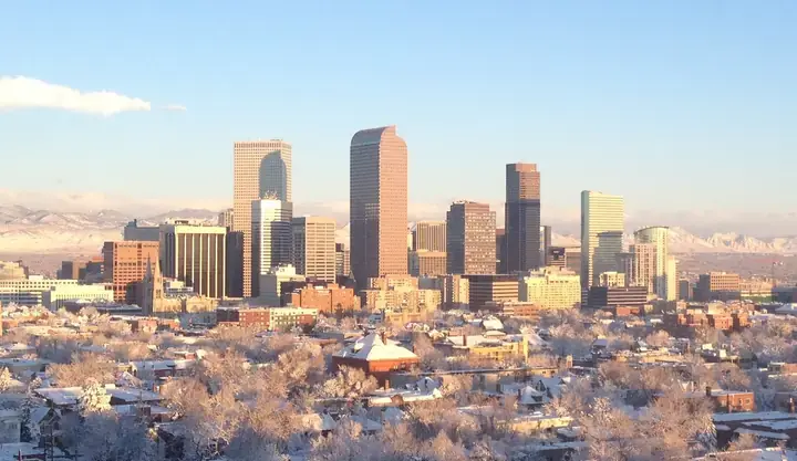 Denver skyline seen in winter conditions