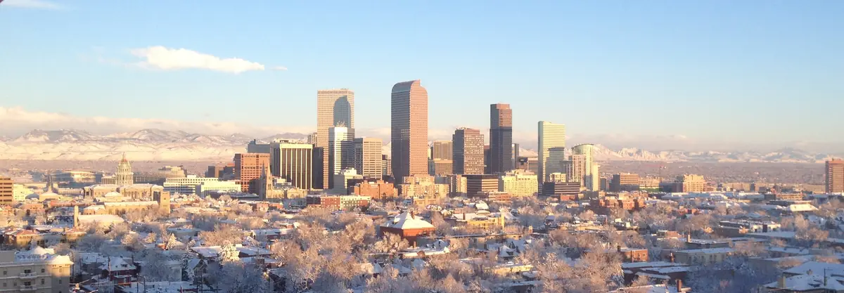 Denver skyline seen in winter conditions