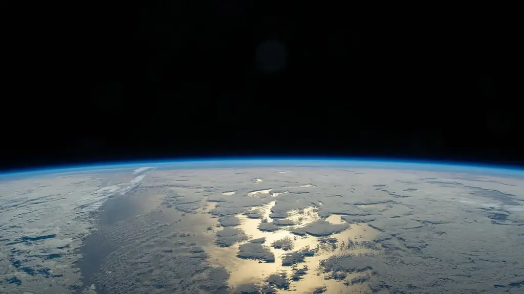 Earth's thin blue atmosphere and ocean horizon viewed from the International Space Station.