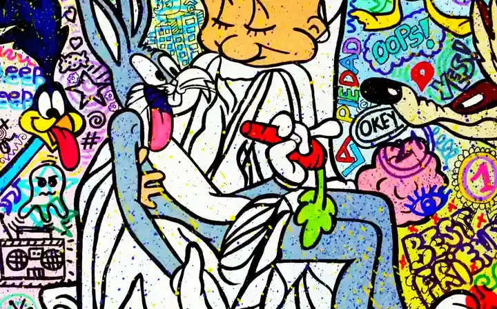 Illustration of Bugs Bunny, a classic Looney Tunes animated character in a humorous pose