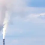 Ukrainian thermal power plant Burshtyn TES under clear sky