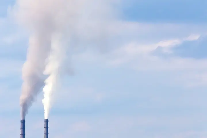 Ukrainian thermal power plant Burshtyn TES under clear sky