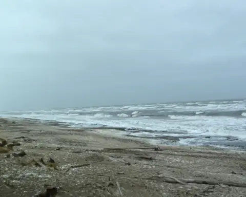 High tide and storm surge along the Bering Sea coast where chemical residue from fireworks washes into marine waters
