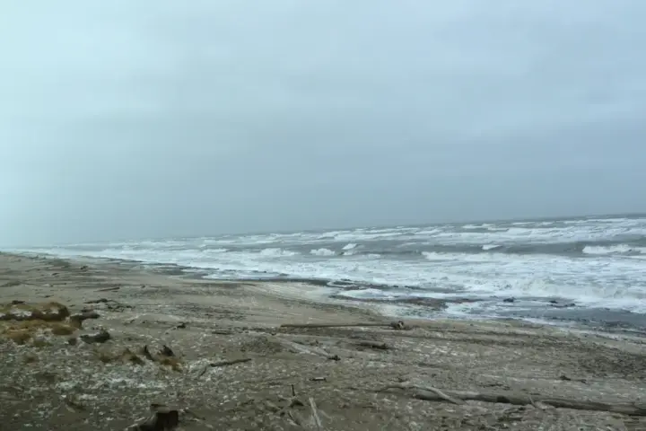 High tide and storm surge along the Bering Sea coast where chemical residue from fireworks washes into marine waters