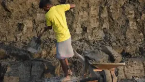 Workers at a brick kiln