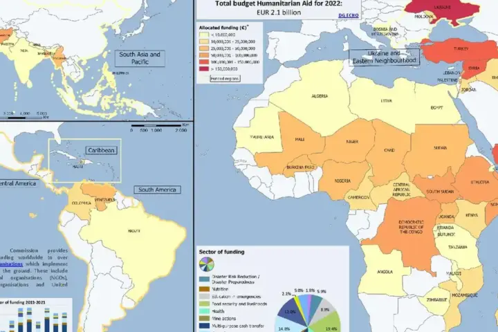 Map-based humanitarian response graphic
