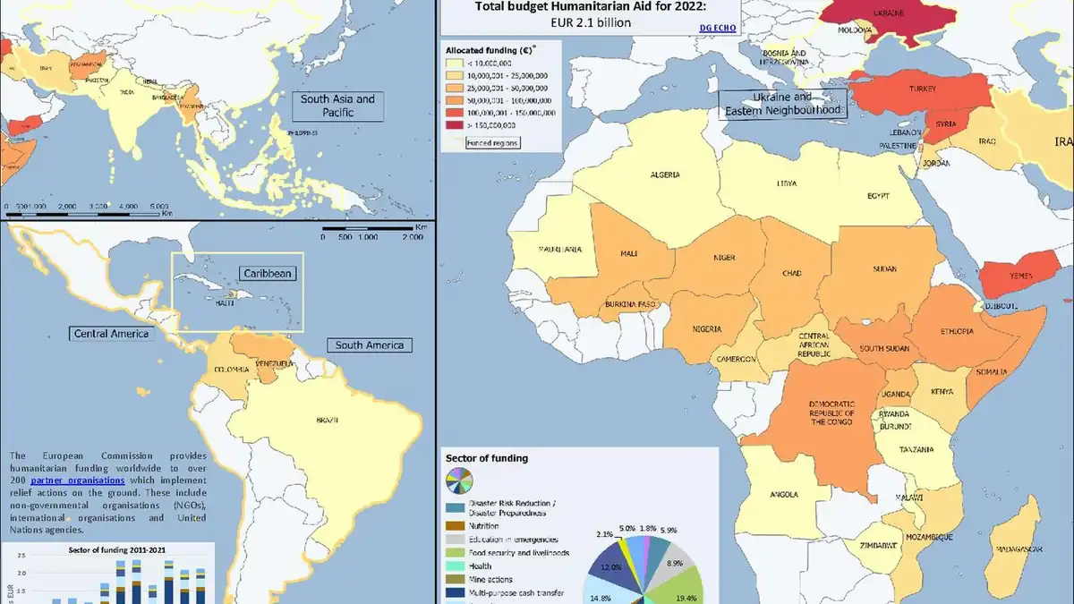 Map-based humanitarian response graphic