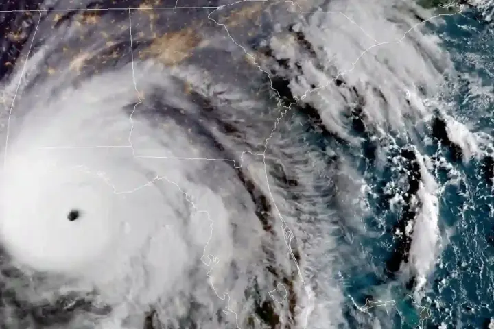 High-resolution satellite photograph of tropical moisture and convective cloud bands over the Gulf of Mexico.