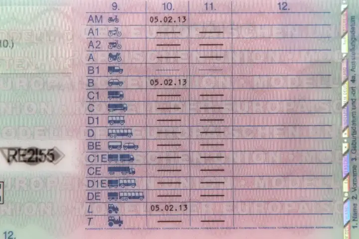 A close-up of a modern driving licence card showing photo, name, and licence details