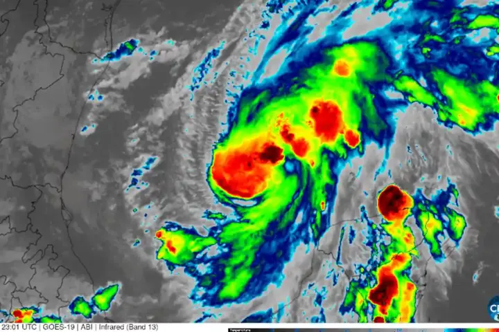 Infrared satellite imagery of Hurricane Isaias over the Gulf Coast region.