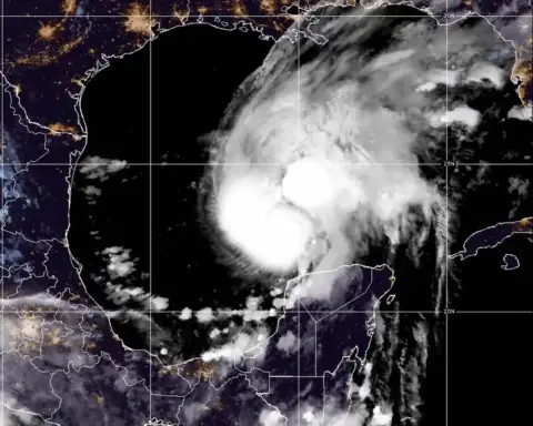Official satellite image of Tropical Storm Isaias over the Gulf of Mexico.
