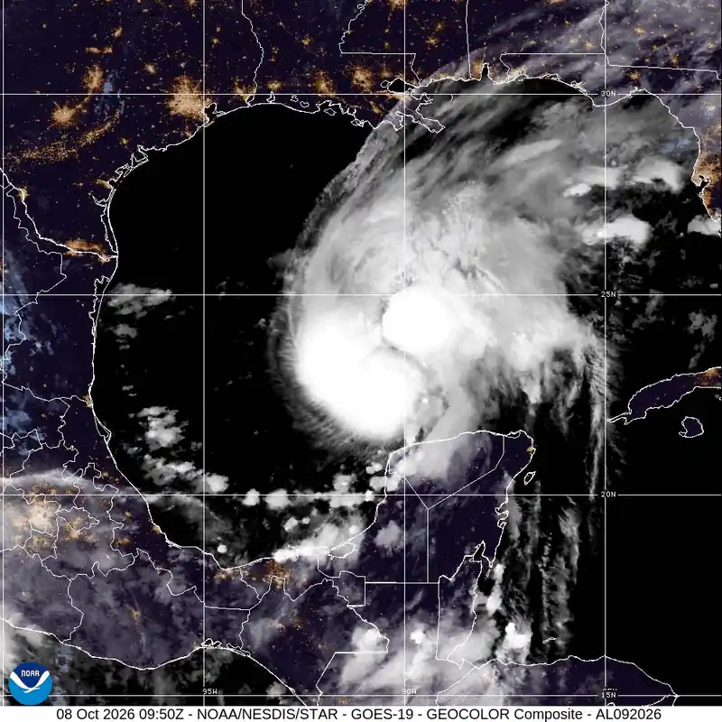 Official satellite image of Tropical Storm Isaias over the Gulf of Mexico.