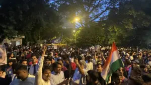 Designated demonstration pavement and security barricade zone near Jantar Mantar.