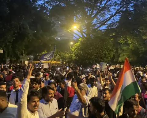 Designated demonstration pavement and security barricade zone near Jantar Mantar.