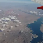 Lake Mead shoreline in Nevada, where drought has exposed long-submerged objects.