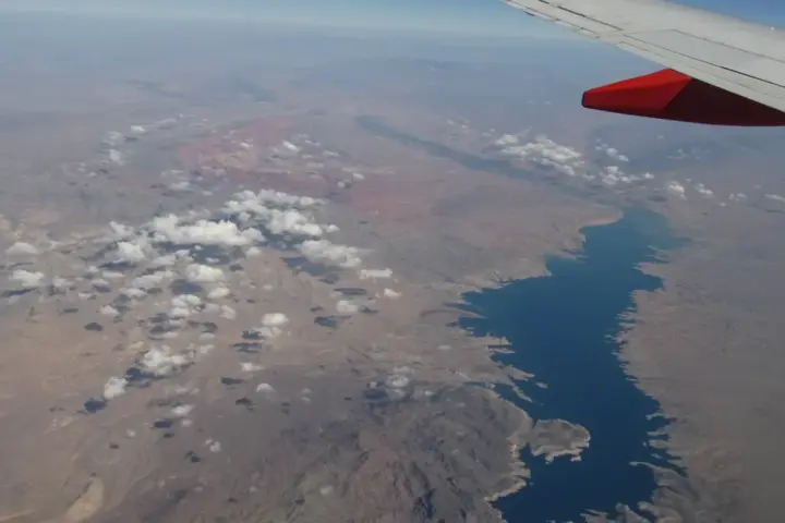 Lake Mead shoreline in Nevada, where drought has exposed long-submerged objects.