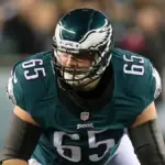 Lane Johnson in a pre-snap stance for the Philadelphia Eagles