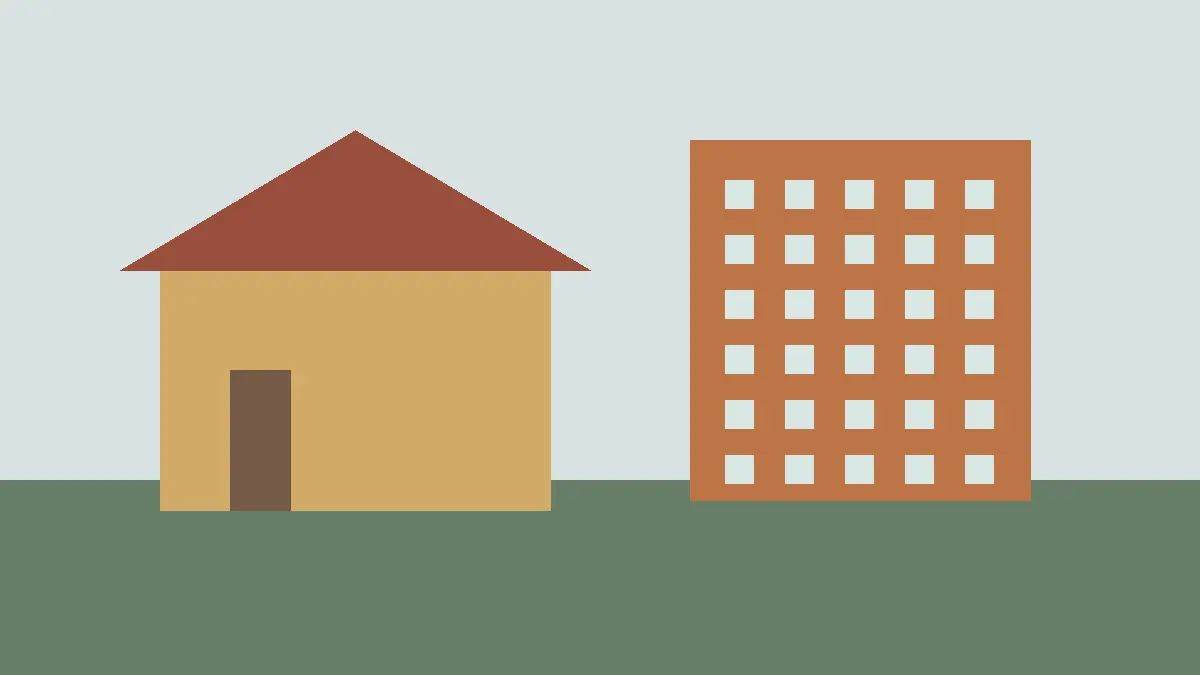 Illustration contrasting an office building and a school building