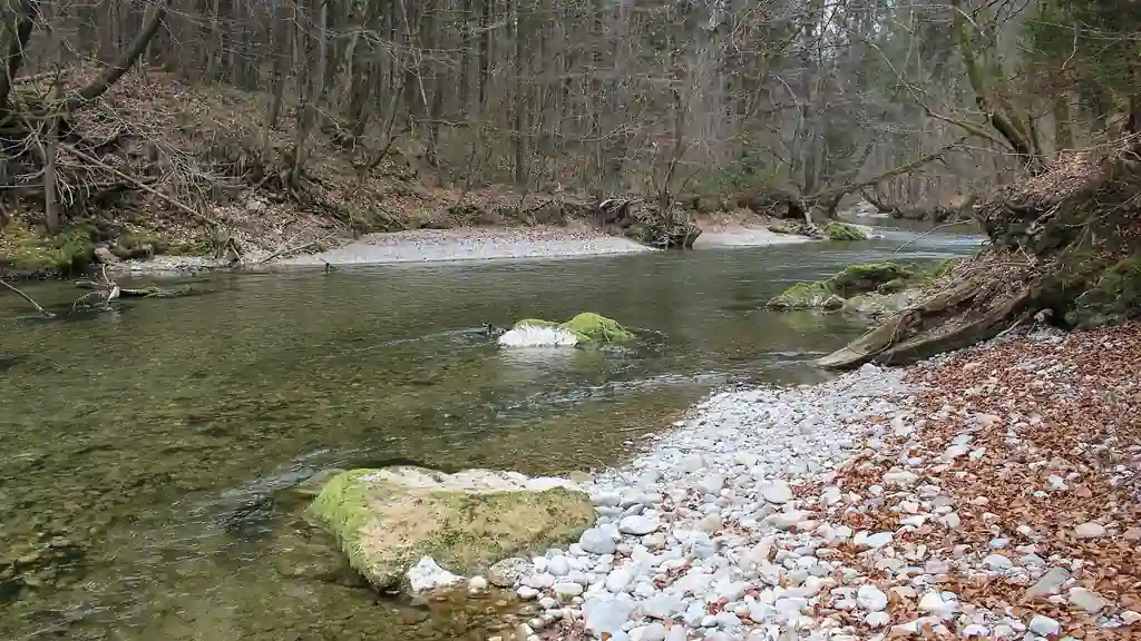 The Mangfall River near Valley in Bavaria, part of the wider landscape around Munich’s drinking-water source area.