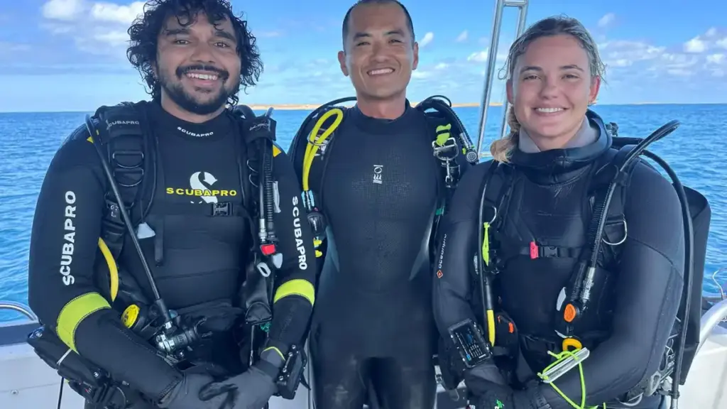 Murujuga Aboriginal Corporation ranger and underwater archaeology researchers in Western Australia
