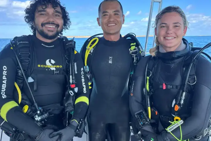 Murujuga Aboriginal Corporation ranger and underwater archaeology researchers in Western Australia