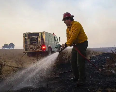 USFS firefighters work at a California wildfire in an illustrative archival image