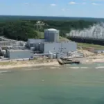 Exterior view of the Palisades Nuclear Power Plant on the shore of Lake Michigan in Covert Township, Michigan