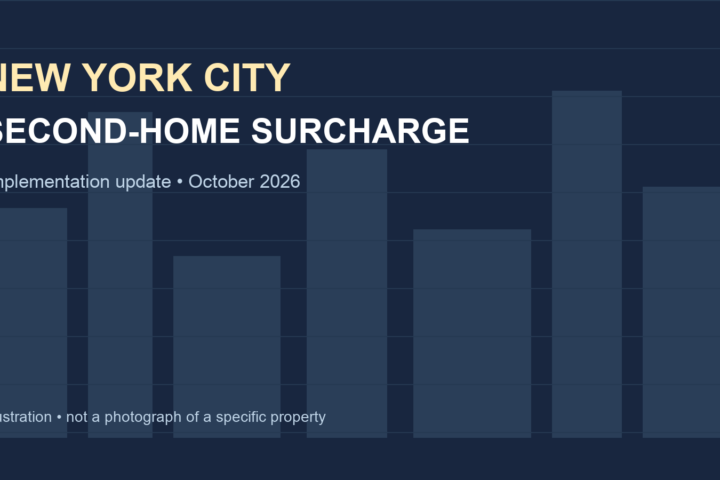 Illustration of the New York City skyline for an article about the second-home surcharge